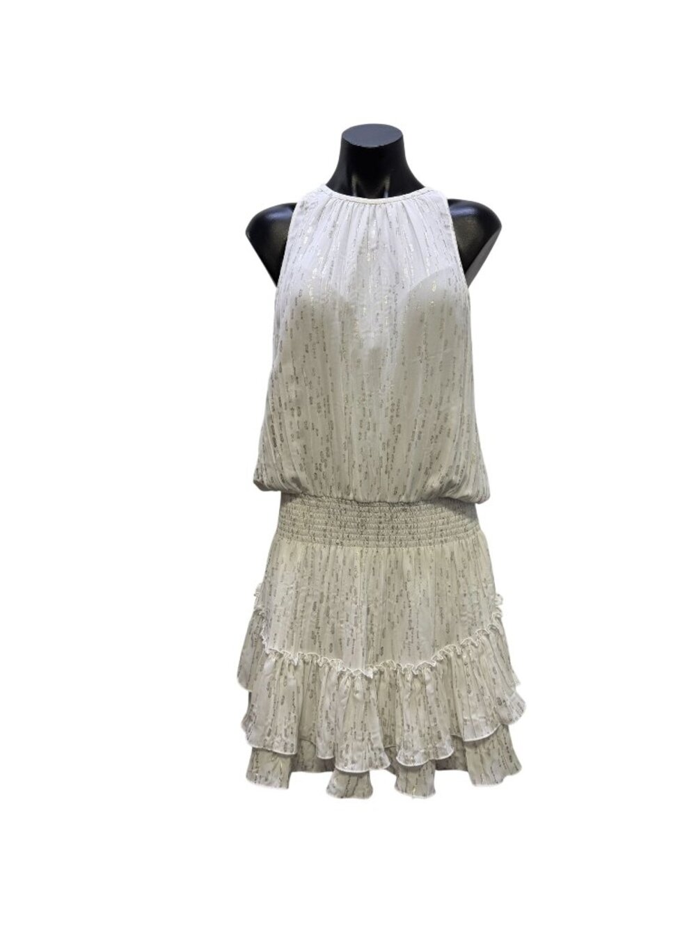 Ramy Brook White Sleeveless Mini Dress With Smocked Waist L
